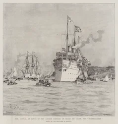 彼のヨット、ホーエンツォレルンに搭乗したドイツ皇帝のカウズに到着